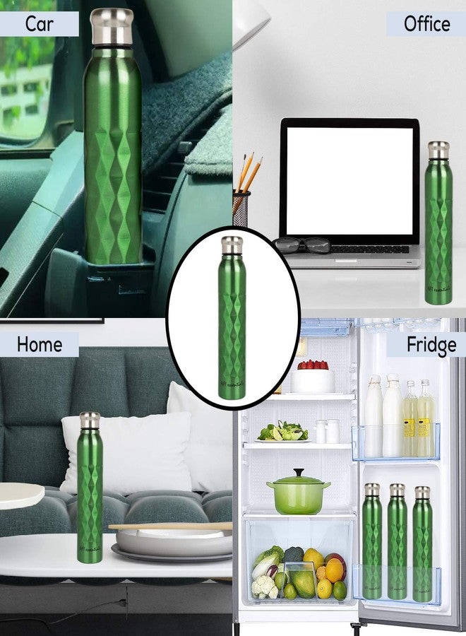NFI essentials Stainless Steel Single Walled Fridge Water Bottle, 1000ml, Rhombus Design, Leak proof, Water bottle for Office, School, Gym, Refrigerator & Home use, 1litre (Y138 Green Pack of 6) - Image 4